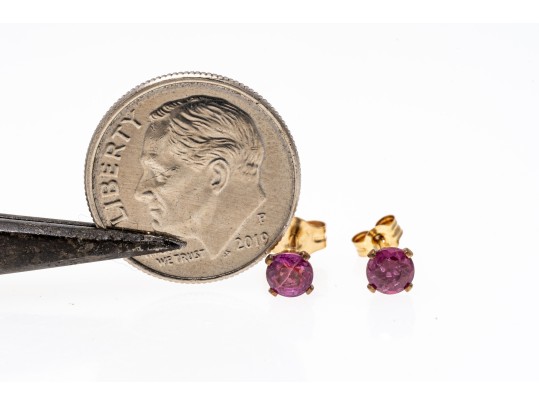 Simple 14K Pink Sapphire Stud Earrings