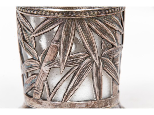 Four Sterling And Glass Bamboo Spice Shakers