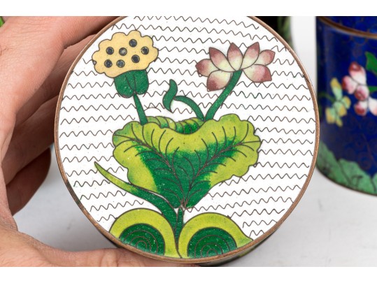 Lot Of Four Striking Vintage Chinese Cloisonne Pieces, Including A Ginger Jar