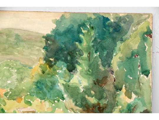 William A. Drake (1891-1979) Watercolor On Board Lake Landscape - Unframed