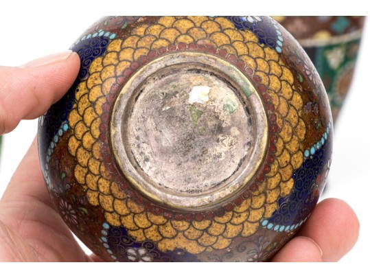Lot Of Four Beautiful Diminutive Vintage Japanese And Chinese Cloisonne Pieces