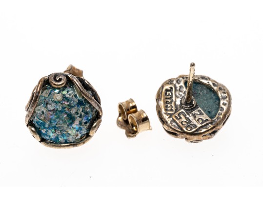 Sterling Silver And Roman Glass Necklace And Earrings Set