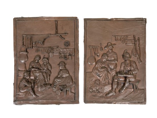 Pair Of Antique Hearth Scene Fireplace Tiles