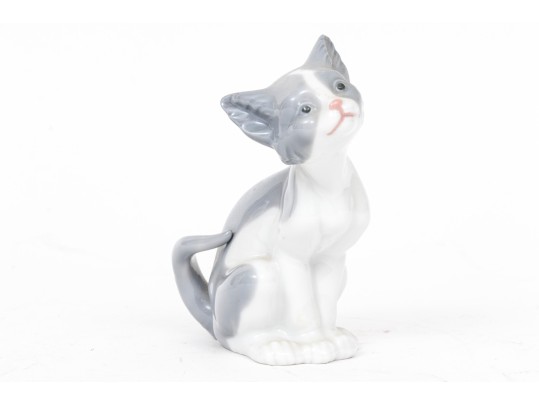 Charming Pair Of Lladro Figurines, Including A Winsome Cat And Shepherdess