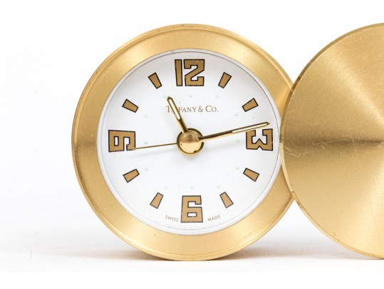 Tiffany & Co. Handsome Brass Travel Clock, White Dial