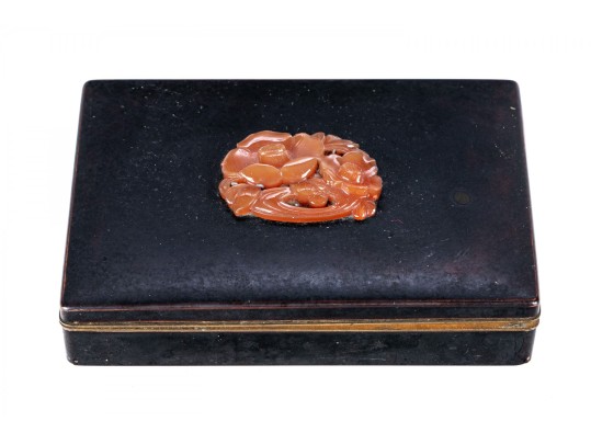 Japanese Yamanaka Box With Gorgeous Carved Chalcedony Flower