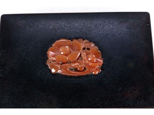 Japanese Yamanaka Box With Gorgeous Carved Chalcedony Flower