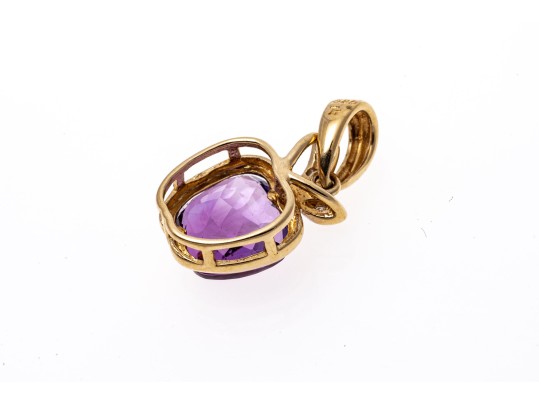 14k Yellow Gold Fun Apple Shaped Amethyst And Diamond Pendant