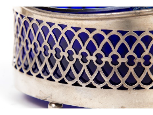 Four Sterling Salts With Blue Glass Inserts