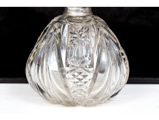 Pretty Antique English Sterling Silver And Cut Crystal Perfume Bottle, Circa 1902