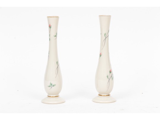 Pair Of Sweet Lenox China Rosebud Motif Bud Vases