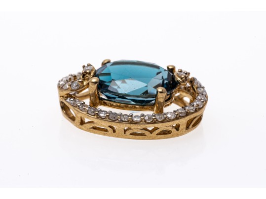 Striking London Blue Topaz, 10K Gold And Diamond Pendant