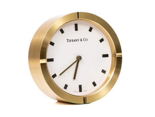 Tiffany & Co. Handsome Brass Desk Clock, White Dial