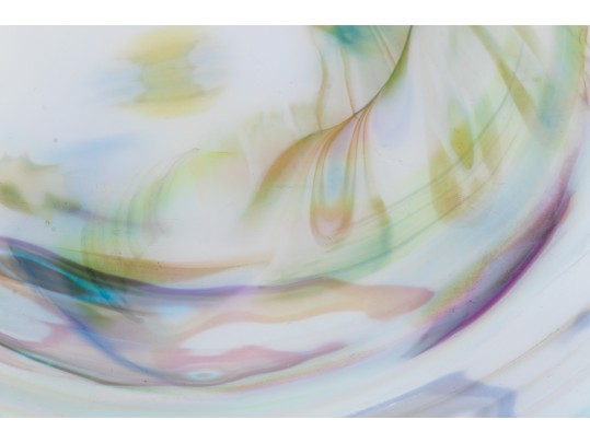 Yalos Casa Murano Beautiful Iridescent White Art Glass Round Platter