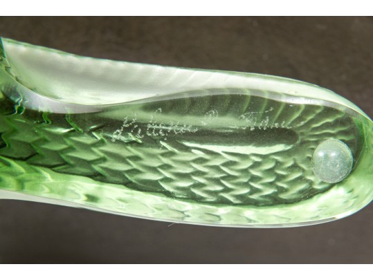 Lalique, France Charming Green Textured Glass Lizard Figure
