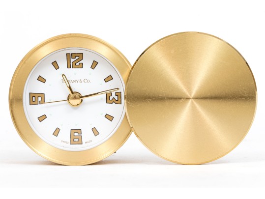 Tiffany & Co. Handsome Brass Travel Clock, White Dial