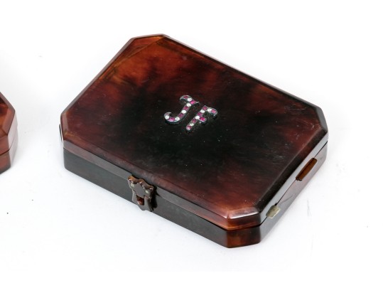 Pair Of Vintage Card Cases/compacts, One With Ruby And Diamond Initialed Top