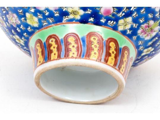 Beautiful Famille Rose Pedestal Bowl With Maidens In An Architectural Landscape