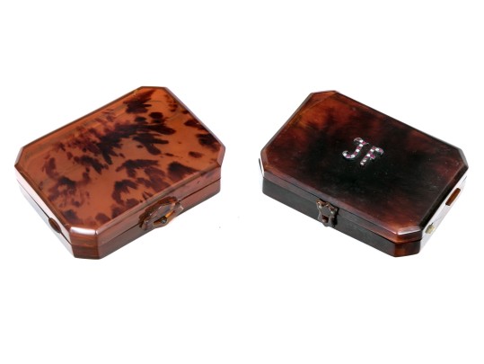 Pair Of Vintage Card Cases/compacts, One With Ruby And Diamond Initialed Top