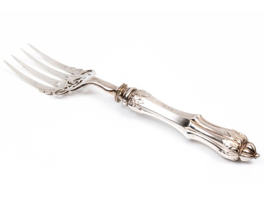 Antique Sterling Silver Ornate Serving Fork, Sheffield England, 1890, Henry Wilkenson