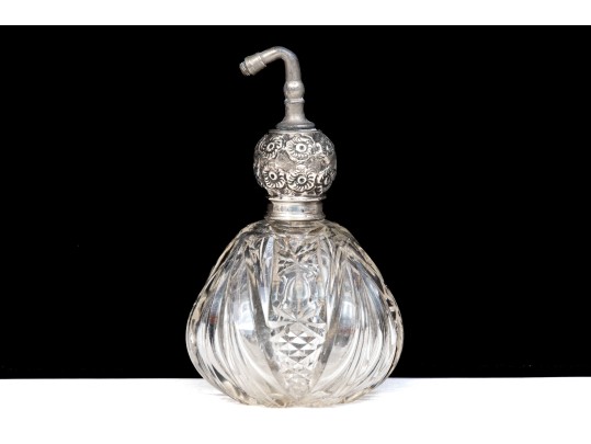 Pretty Antique English Sterling Silver And Cut Crystal Perfume Bottle, Circa 1902