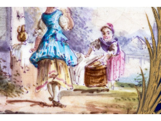 Antique Sevres Cobalt Blue Lattice Patterned Box With Village Scenes And Panels, Circa 1772