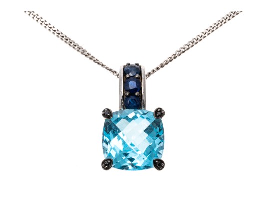 14K White Gold Necklace With 10K, Topaz And Sapphire Pendant