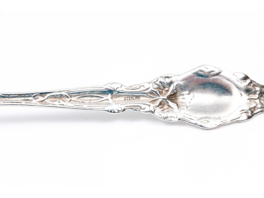Sterling Silver Lovely Vintage Pierced Flower Motif Serving Fork And Spoon