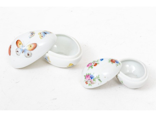 Pair Of Egg Shaped Porcelain Boxes, Marked Limoges, France