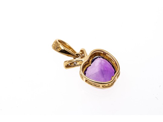 14k Yellow Gold Fun Apple Shaped Amethyst And Diamond Pendant