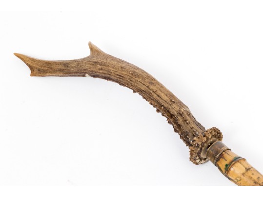 Unusual Antique French Stag Handle And Bamboo Sword Cane