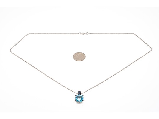 14K White Gold Necklace With 10K, Topaz And Sapphire Pendant