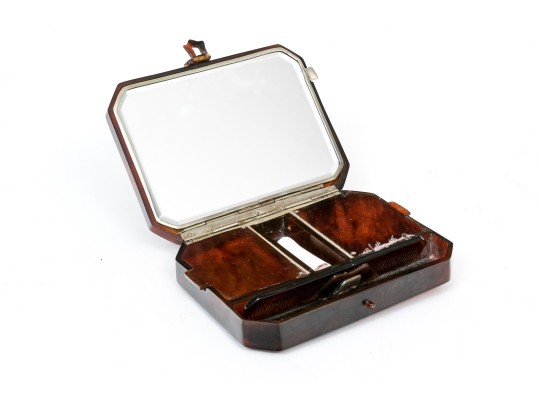 Pair Of Vintage Card Cases/compacts, One With Ruby And Diamond Initialed Top