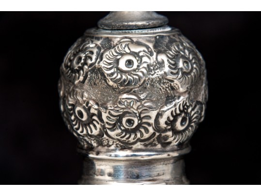 Pretty Antique English Sterling Silver And Cut Crystal Perfume Bottle, Circa 1902