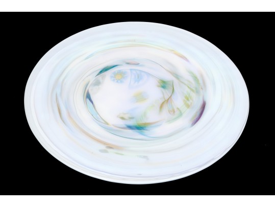Yalos Casa Murano Beautiful Iridescent White Art Glass Round Platter