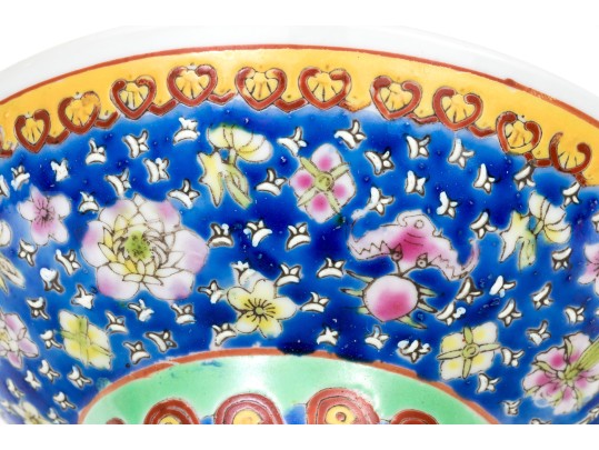 Beautiful Famille Rose Pedestal Bowl With Maidens In An Architectural Landscape