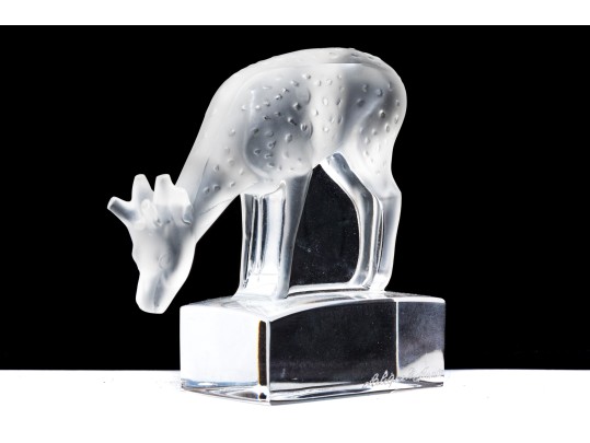 Lalique Charming Vintage Frosted And Clear Crystal Grazing Fawn