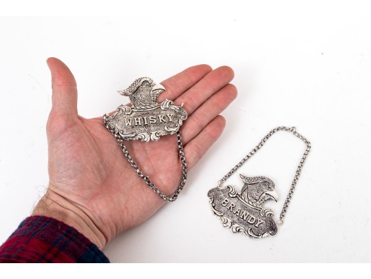 Vintage Bold 830 Silver Hawk Motif Brandy And Whisky Labels, German