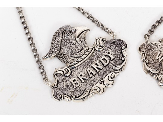 Vintage Bold 830 Silver Hawk Motif Brandy And Whisky Labels, German