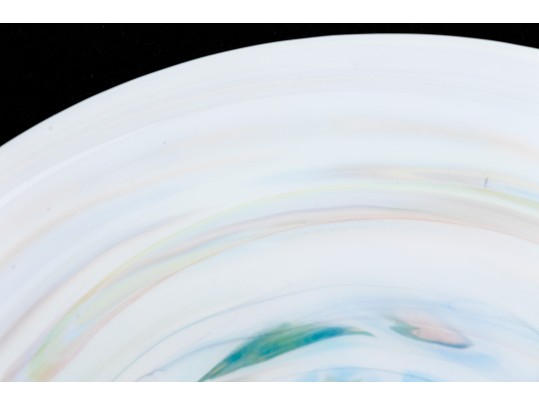 Yalos Casa Murano Beautiful Iridescent White Art Glass Round Platter