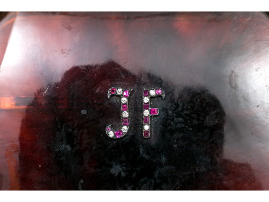 Pair Of Vintage Card Cases/compacts, One With Ruby And Diamond Initialed Top