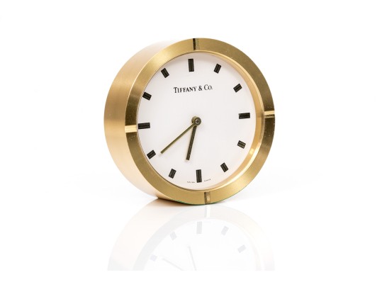 Tiffany & Co. Handsome Brass Desk Clock, White Dial