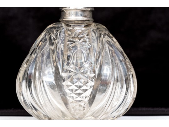 Pretty Antique English Sterling Silver And Cut Crystal Perfume Bottle, Circa 1902