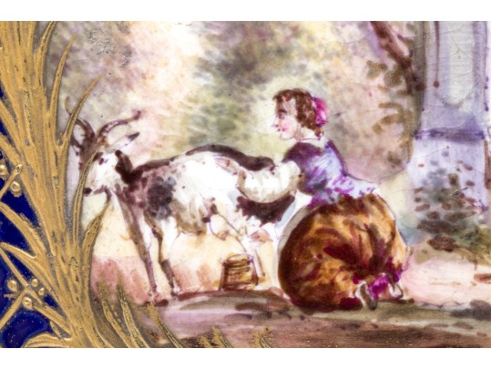 Antique Sevres Cobalt Blue Lattice Patterned Box With Village Scenes And Panels, Circa 1772