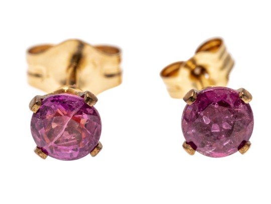 Simple 14K Pink Sapphire Stud Earrings