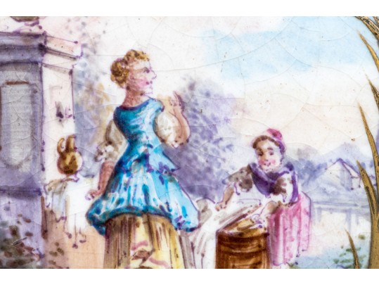 Antique Sevres Cobalt Blue Lattice Patterned Box With Village Scenes And Panels, Circa 1772