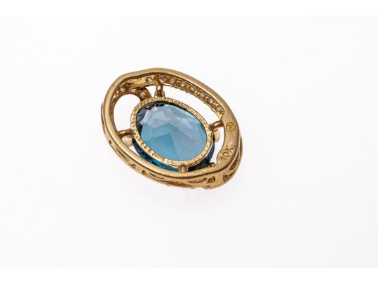 Striking London Blue Topaz, 10K Gold And Diamond Pendant