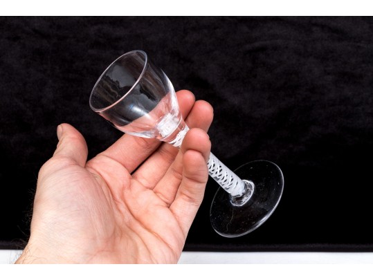 Two Antique Spiral Stem Cordial Glasses