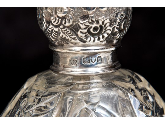 Pretty Antique English Sterling Silver And Cut Crystal Perfume Bottle, Circa 1902