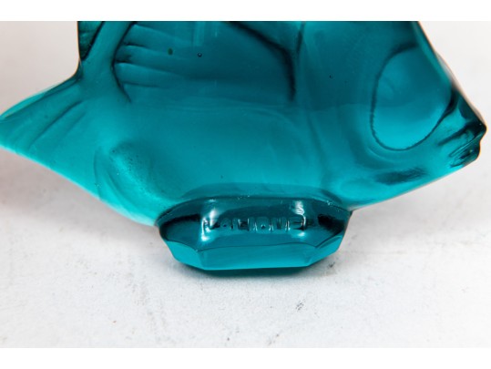 Charming Blue Green Lalique Fish, Boxed, With Sabino Iridescent Glass Butterfly
